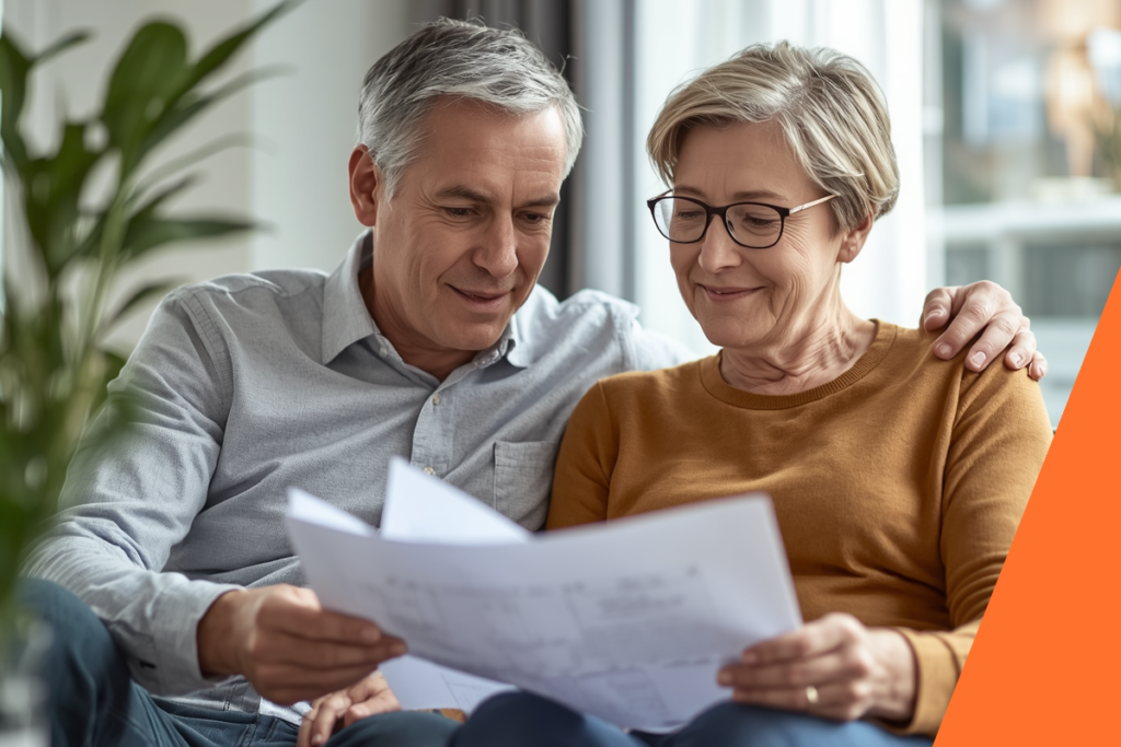 Equity Released explained to a couple looking over documents representing information regarding lifetime mortgages